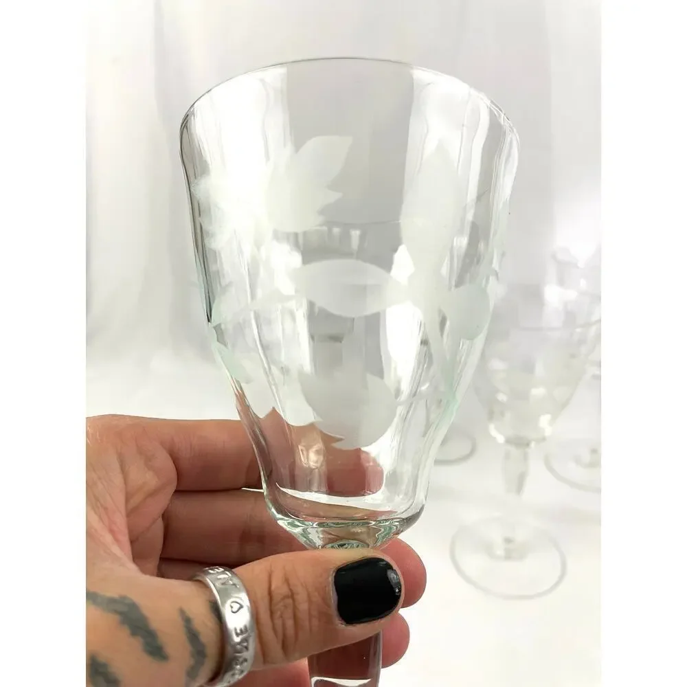 VTG Set of 6 Frosted Floral Liqueur Glasses Stemware Barware‎